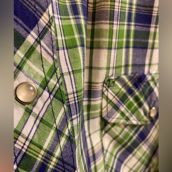 Wrangler Men's Western Pearl Snap Green Plaid Short Sleeve Shirt XL - Picture 2 of 4